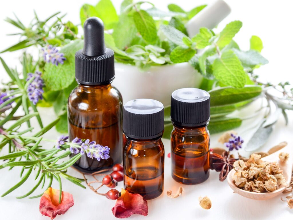 photo showing jars of aroma therapy oils